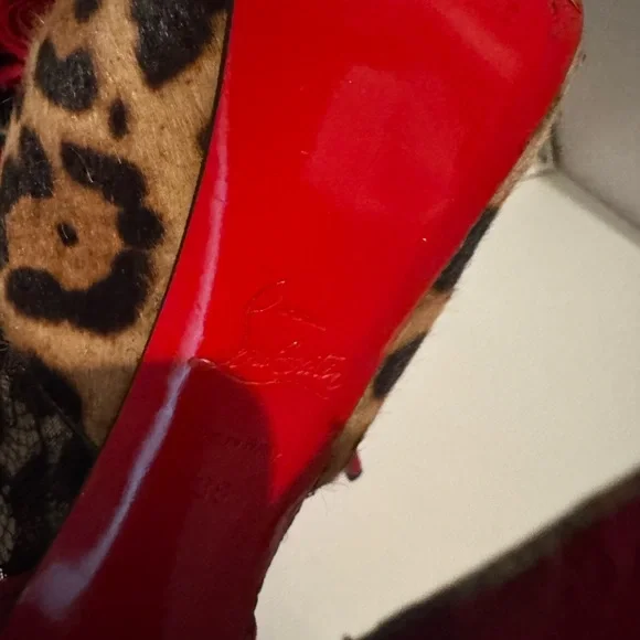 Christian Louboutin Leopard Print/Red Pony Hair and Black Lace Aeronotoc Booties - Picture 3 of 12